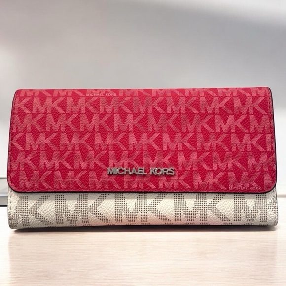 Michael Kors Large Jet Set Travel Trifold Wallet Dark Raspberry Multi - Picture 1 of 6